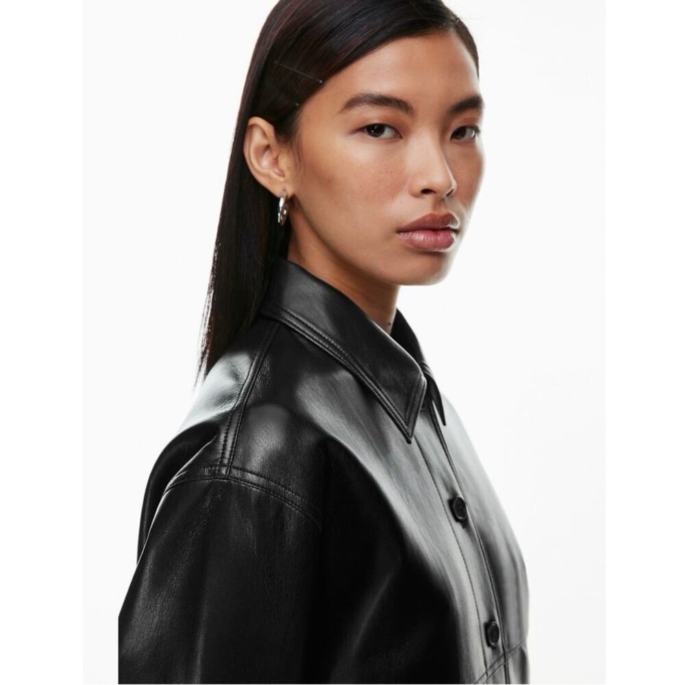 Aritzia Babaton Gabby Vegan Leather Shirt Jacket Black Large - Picture 3 of 8
